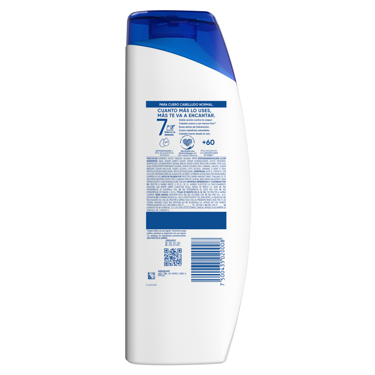 Shampoo Head & Shoulders Limpieza Renovadora 375ml vista posterior con información del producto e ingredientes