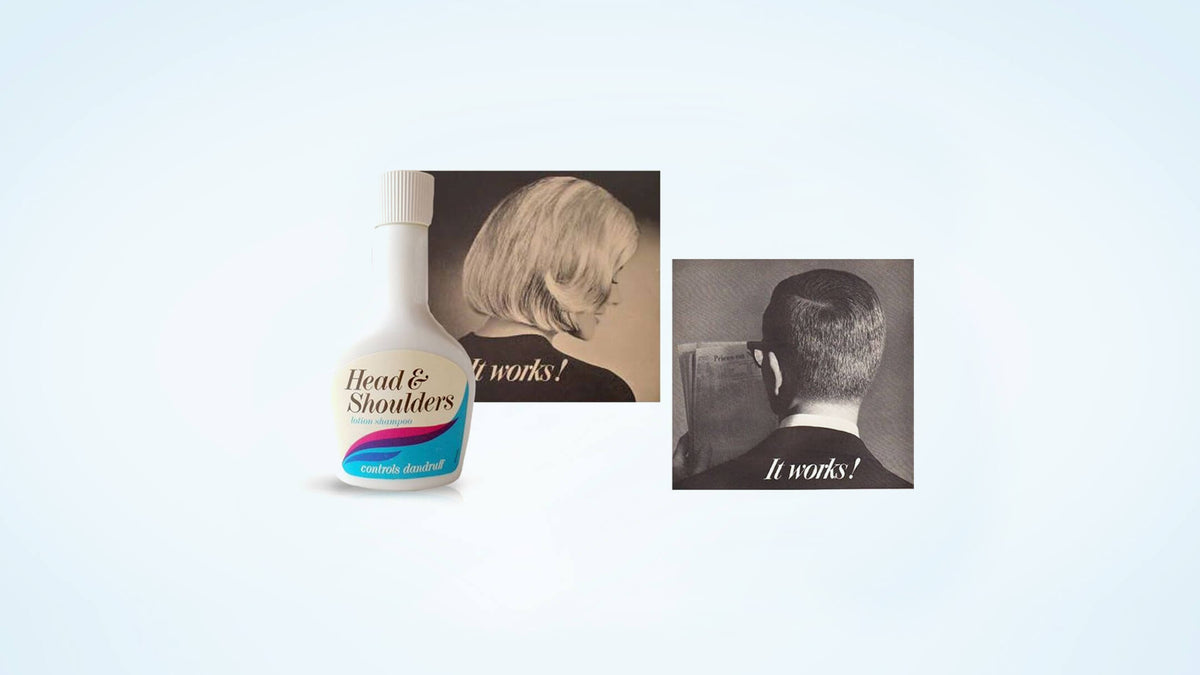 Frasco original de la crema Head & Shoulders y anuncios clásicos de 1961