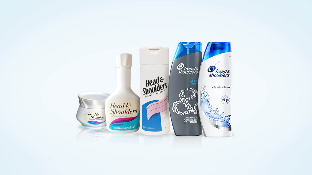 Evolución de los envases de Head & Shoulders, del frasco de crema original a la botella actual